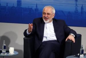 Iran's foreign minister Zarif gestures during an open debate at the 51st Munich Security Conference in Munich